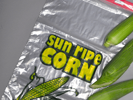 Vented Corn Produce Bags13_ X 22 _ + 2 _ LP 1.20 mil Linear Low Density Corn Bag on Plastic Header