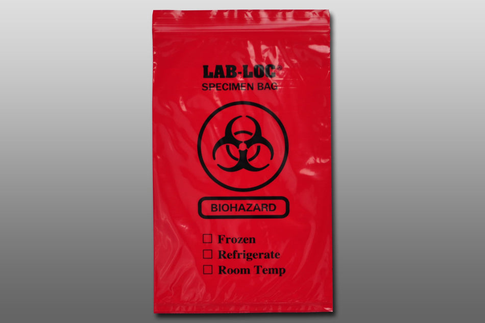 Red Tint Reclosable Bag (Biohazard)lab20609rop ! desc : Red Tint Reclosable 3-Wall Specimen Transfer Bag (Biohazard) ! caption : 